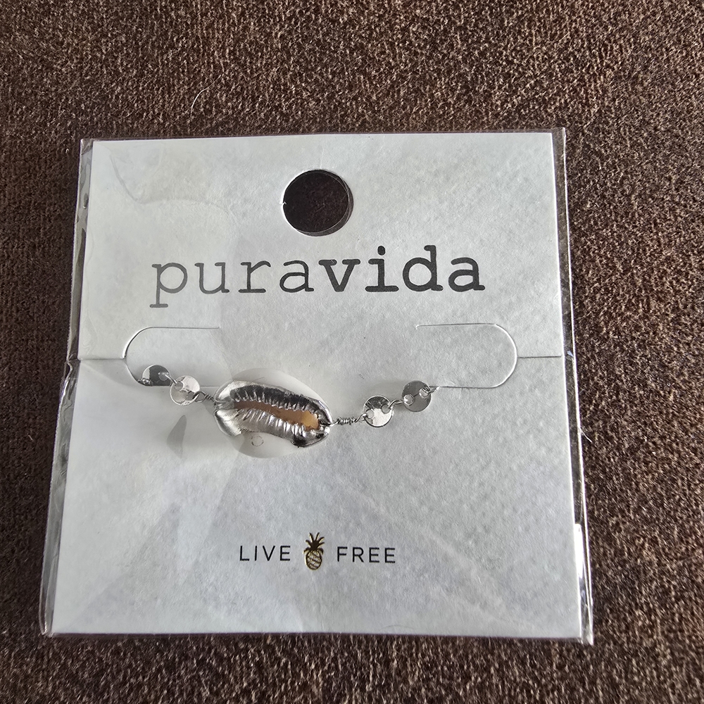 Pura Vida Silver and Brown Cowrie Shell Bracelet